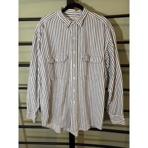 VTG Banana Republic Safari Travel Button Down Shirt Mens Large Cotton Stripe USA